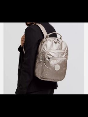 KIPLING Seoul S Cloud Metal Silver Metallic Backpack